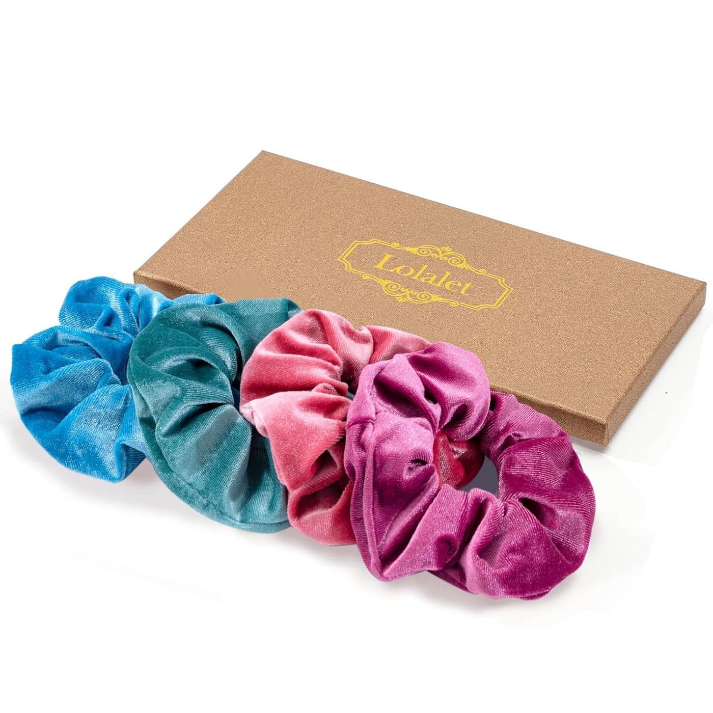 Lolalet Large Soft Velvet Scrunchies for Hair Elastic Hair Bands Scrunchy for Women Girls Ponytail Holder Hair Accessories Teens for Thick Curly Hair 4 Pack Style C