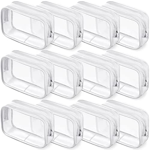 Weewooday 12 Pieces Clear Makeup Bags Cosmetic Storage Bags PVC Zipper Pouches Travel Waterproof Makeup Plastic Case for Women Organizing Toiletries Traveling (Small,Small,White Side Frosting)