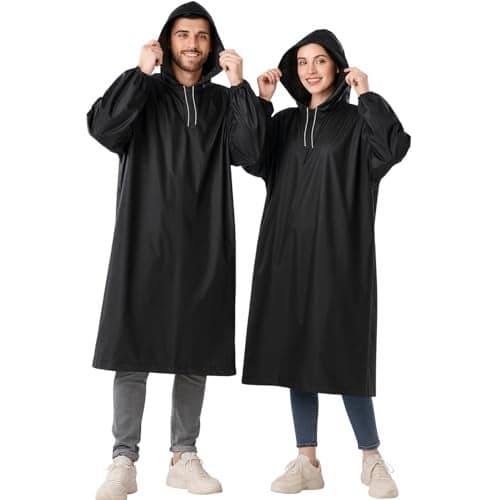 HACER EVA Raincoat 110 GSM with Adjustable Hood Full Sleeves Universal Size Long Length Lightweight Water Resistant Outdoor Rainwear for Camping Trekking Hiking Men & Women (Pack of 1, Black)