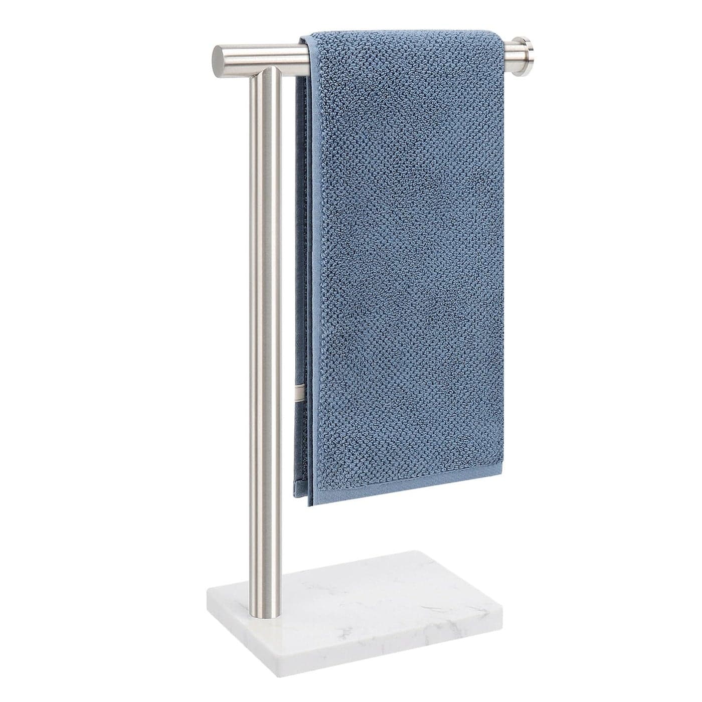 BathAce Hand Towel Holder Hand Towel Stand for Bathroom with Marble Base 304 Stainless Steel L Shape Hand Towel Rack Bar Standing for Vanity Kitchen Countertop Brushed Nickel
