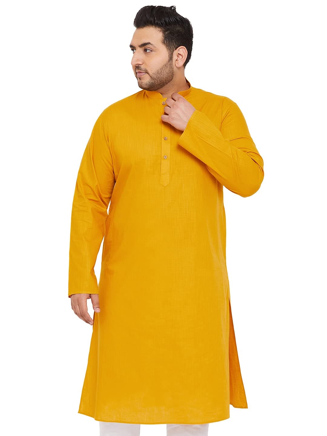 VASTRAMAY Plus Mens Cotton Blend Mustard Kurta - Timeless Elegance for Festivals & Events_VPLUSMK007MD_52