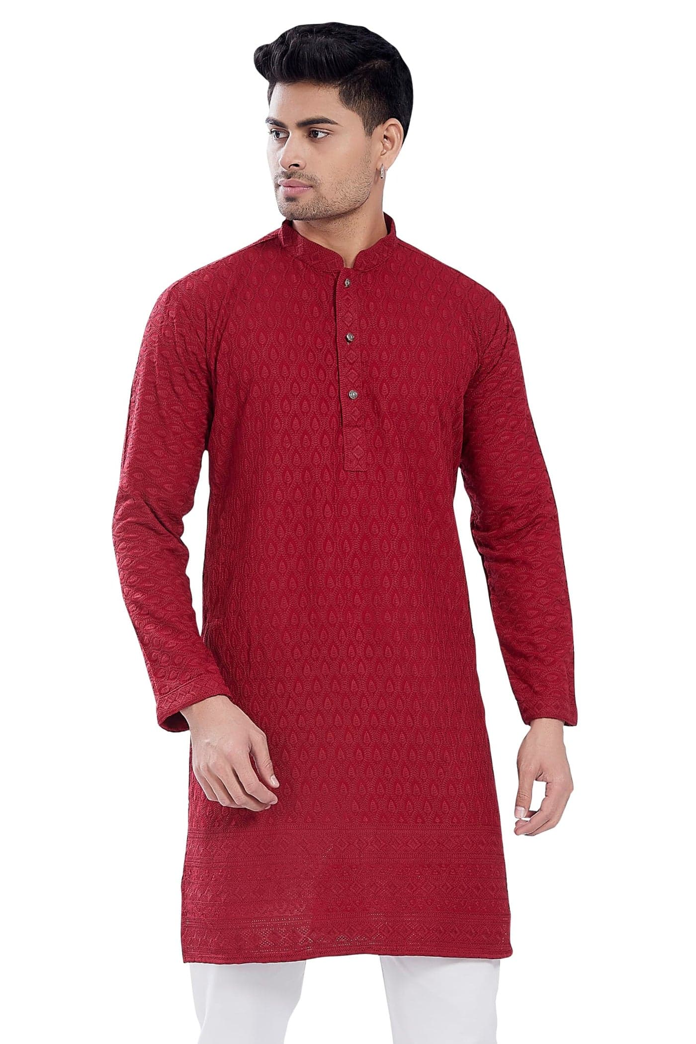 DIVISIVE Men's Thread Embroidered Cotton Blend Only Slim Fit Kurta (DKRT724_XL_Maroon)