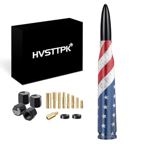 Car Truck Bullet Antenna with Valve Stem Caps for F150 F250 F350 Super Chevrolet Duty Raptor Dodge Ram 1500 2500 3500,Pickup Jeep Accessories(Black )- American Flag Design-Car Wash Safe