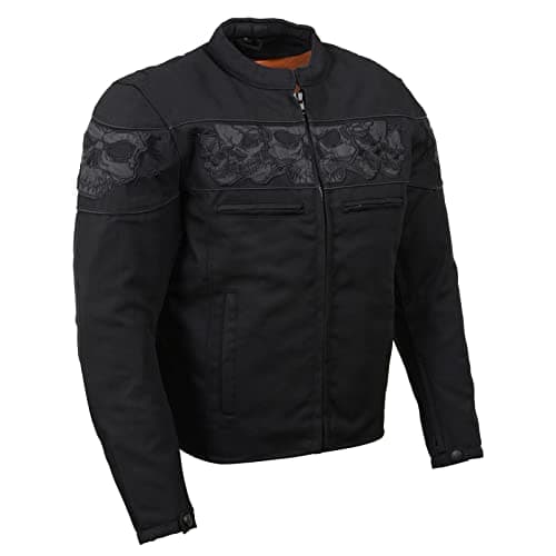 Milwaukee Leather MPM1730 Black Padded Textile Motorcycle Jacket for Men w/Reflective Skulls - All Season Motorcycle Jacket - Large