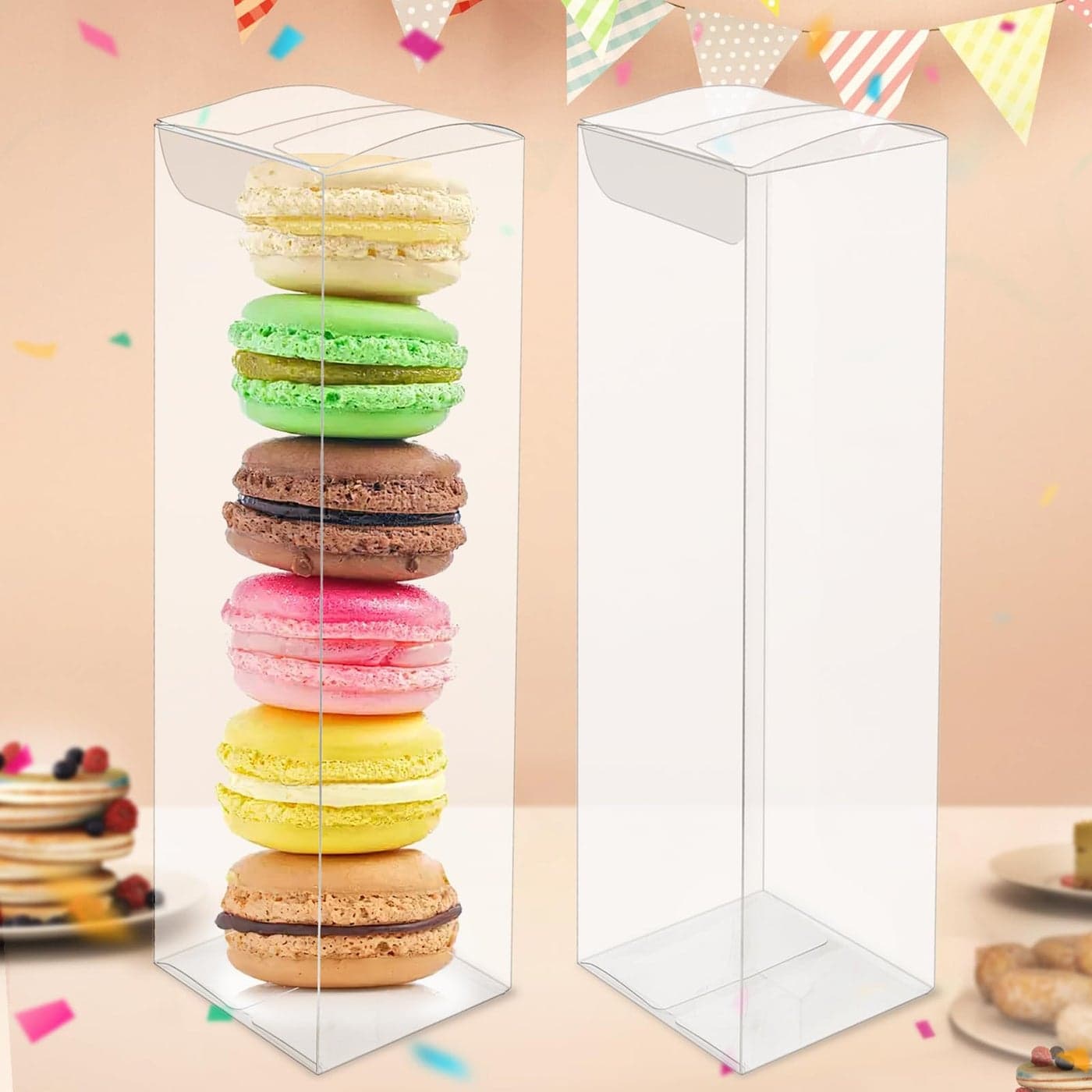 VGOODALL Clear Boxes for Treats 25 x 25 x 7 inches 32 Pack Transparent Favor Boxes for Wedding Baby Shower Party Treats