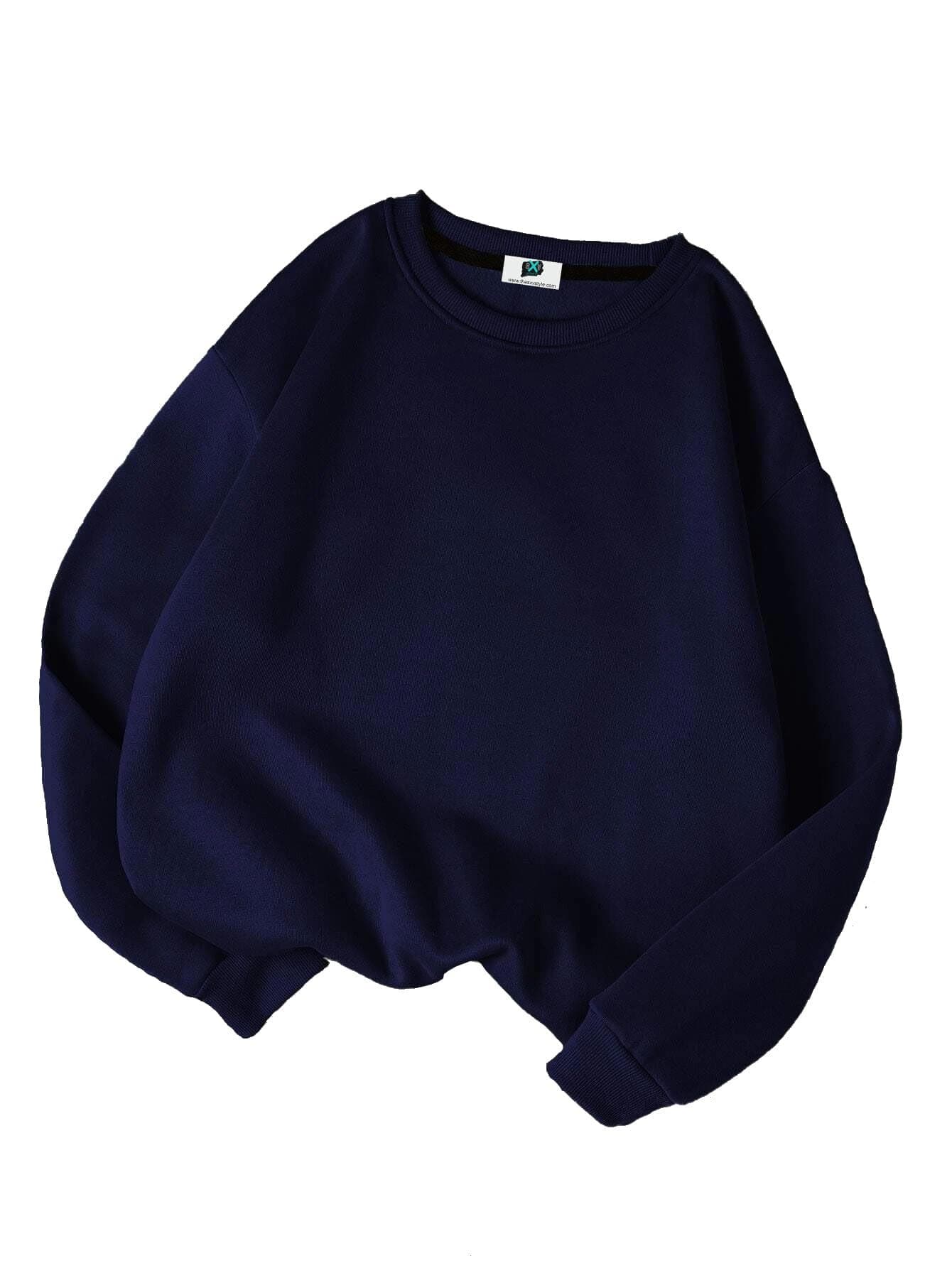 SXV STYLE Solid Plain Unisex Cotton Oversized Baggy Navyblue Sweatshirt