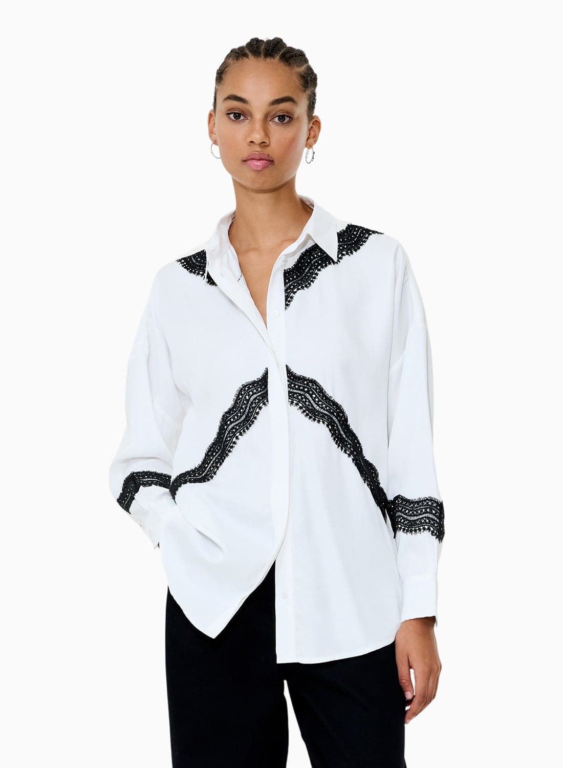 Candice Satin Lace Mix Long Sleeve Shirt