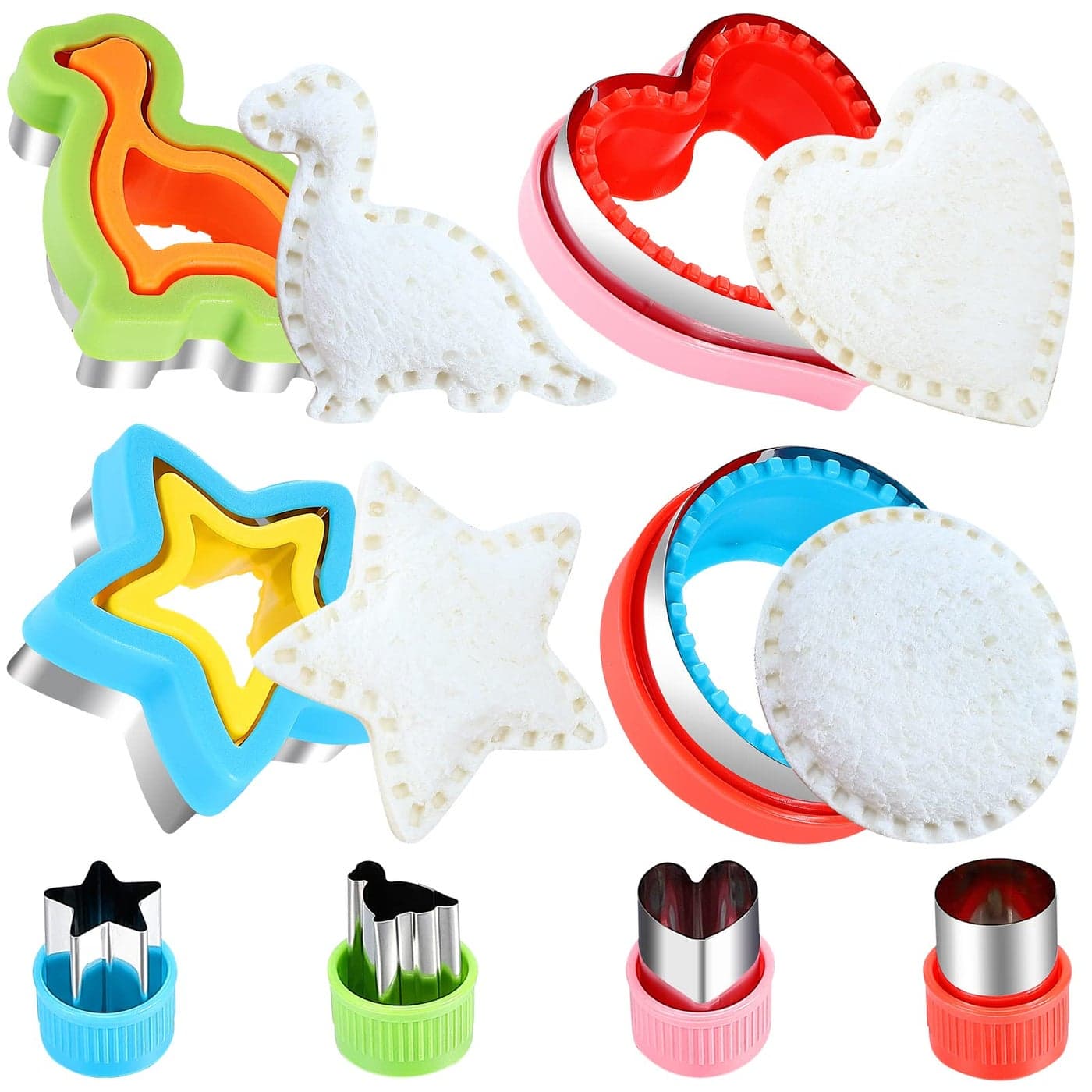 FIRETREESILVERFLOWER Sandwich Cutter and Sealer,Bread Sandwich Decruster Maker Fruit Vegetable Cookie Cutters for Kids Bento Box,Heart,Star,Dinosaur,Circle Shapes Sandwich and Cookie Cutters.