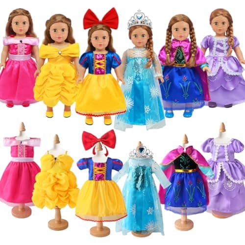18INDC 6 Sets Princess Dresses for 18 Inch Dolls 18 Inch Doll Clothes Accessories Elegant Ball Gown Outfits with 1 Crow 1 Bow Hairband Fits Most 18 Fashion Dolls