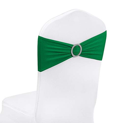 Peomeise 50pcs Emerald Spandex Chair Sashes with Buckle Slider for Wedding, Party Decoration