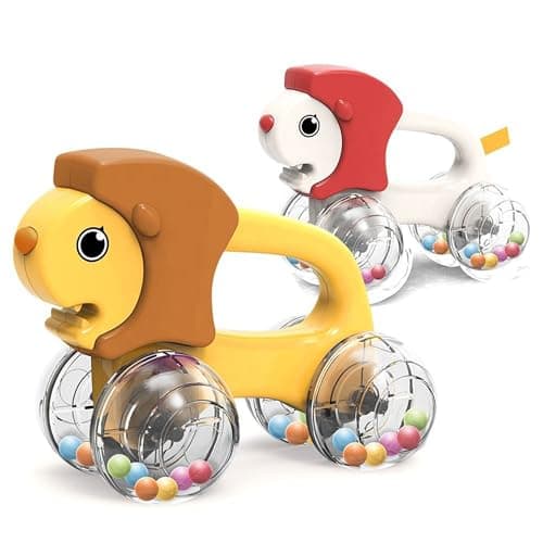 Baby Rattles Toys Animal Modeling Vehicle Push and Go Cars with Colorful Beads Toddler Learning Toys for 12-18 Months First Birthday Gift for 1 2 3 Year Old Boys Girls (Rattlecar_Lion) Pack of 1 pcs