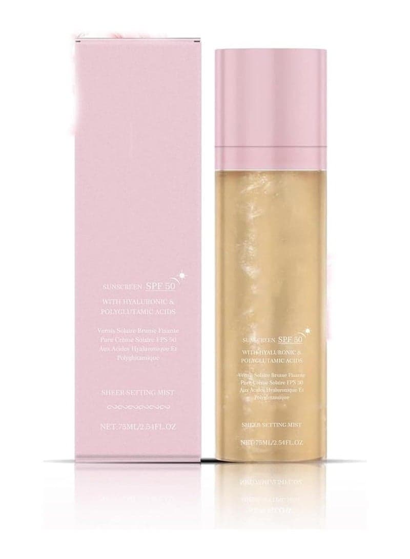 Sunglaze Sheer Setting Mist Sunscreen SPF 50, Hydrating Makeup-Friendly Glow Spray for Face, Reef-Safe Non-Greasy Formula, Non-Greasy & Fast-Absorbing, Shimmer Sunscreen-Broad