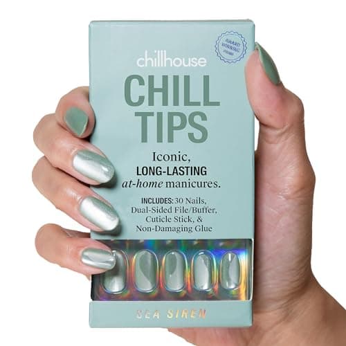 Chillhouse Chill Tips Press on Nails Kit Sea Siren Oval 30 Nail Shapes Sizes Up to 2 Weeks of Wear Customizable Fit Reusable Latina Founded Women Owned Beauty Self Care
