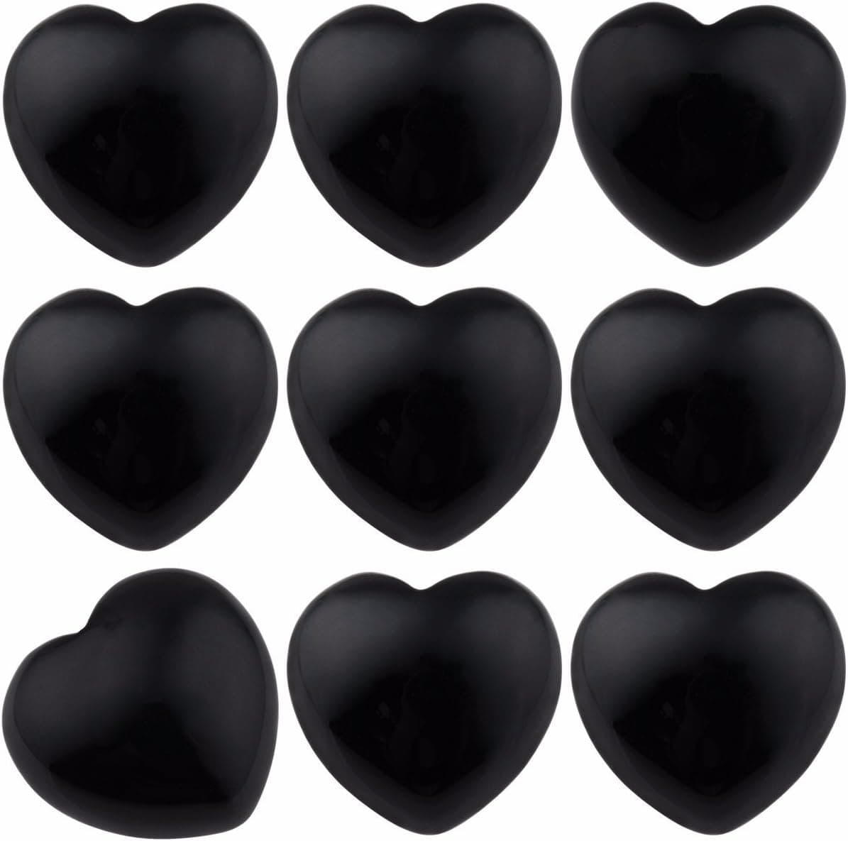 SUNYIK Natural Black Obsidian Carved Puff Heart Pocket Stone,Healing Palm Crystal Pack of 10(0.8")