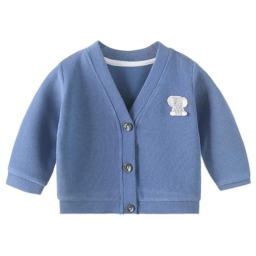 BEMBIKA Woollen Knitted Full Sleeve Sweater for Kids Cardigan Winter Wear Front Button V-Neck Shape Sweater for Baby Boys and Girls (Blue) 18Months-24Months