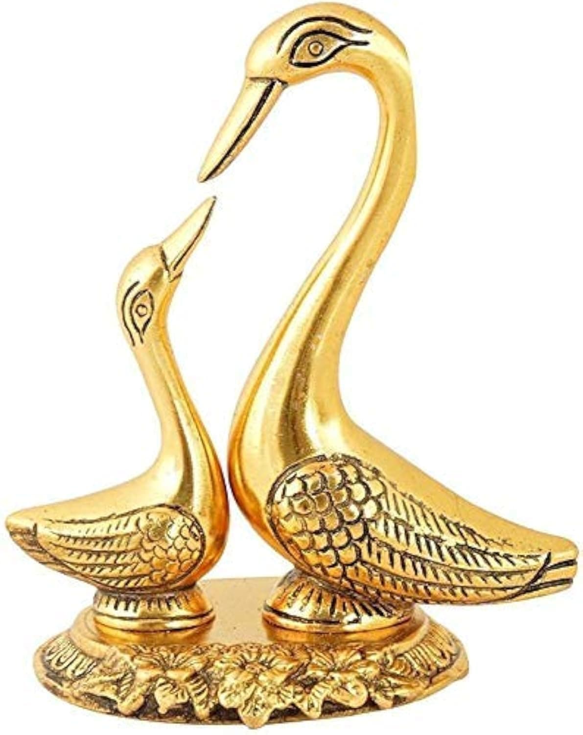 CraftVatika Pair of Kissing Duck Decorative Showpiece Metal Swan Set Statue for Home Table Office Desk Decoration-Gift for him her Couple Anniversary Birthday Valentine, 5x4.5x3 in, Gold (1) swan