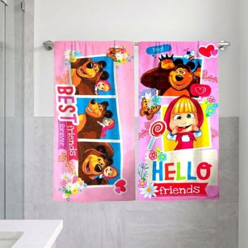 Athom Living Mash & The Bear Kids Bath Towel 350 GSM 60x120 cm Combo (Pack of 2)