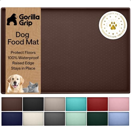 GORILLA GRIP 100 Waterproof Raised Edge BPA Free Silicone Pet Feeding Mat Dog Cat Food Mats Contain Spills Protects Floors Placemats for Cats and Dogs Water Bowl Pets Accessories 16x10 Brown