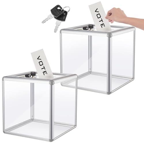 Lineshading 2 Pcs 10 x 10 x 10 in Acrylic Donation Raffle Box with Slot Lock Large Clear Ballot Offering Suggestion Ticket Container for Fundraising Drawing Tip Jar Voting Clear