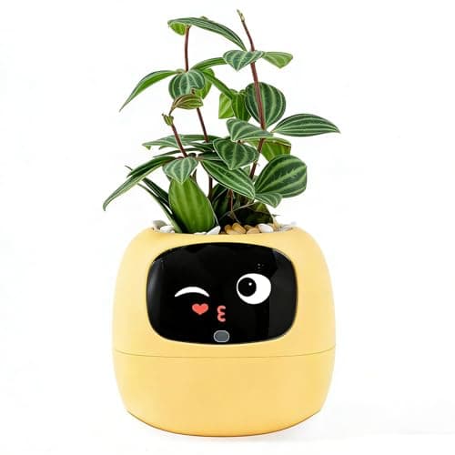TPHRAVAL Intelligent Flower Pot Electronic Bud Maintenance Plant Assistant Fun Interactive Flower Pot Indoor Green Planting Monitoring LCD Screen Display Cell Phone APP Connection Yellow