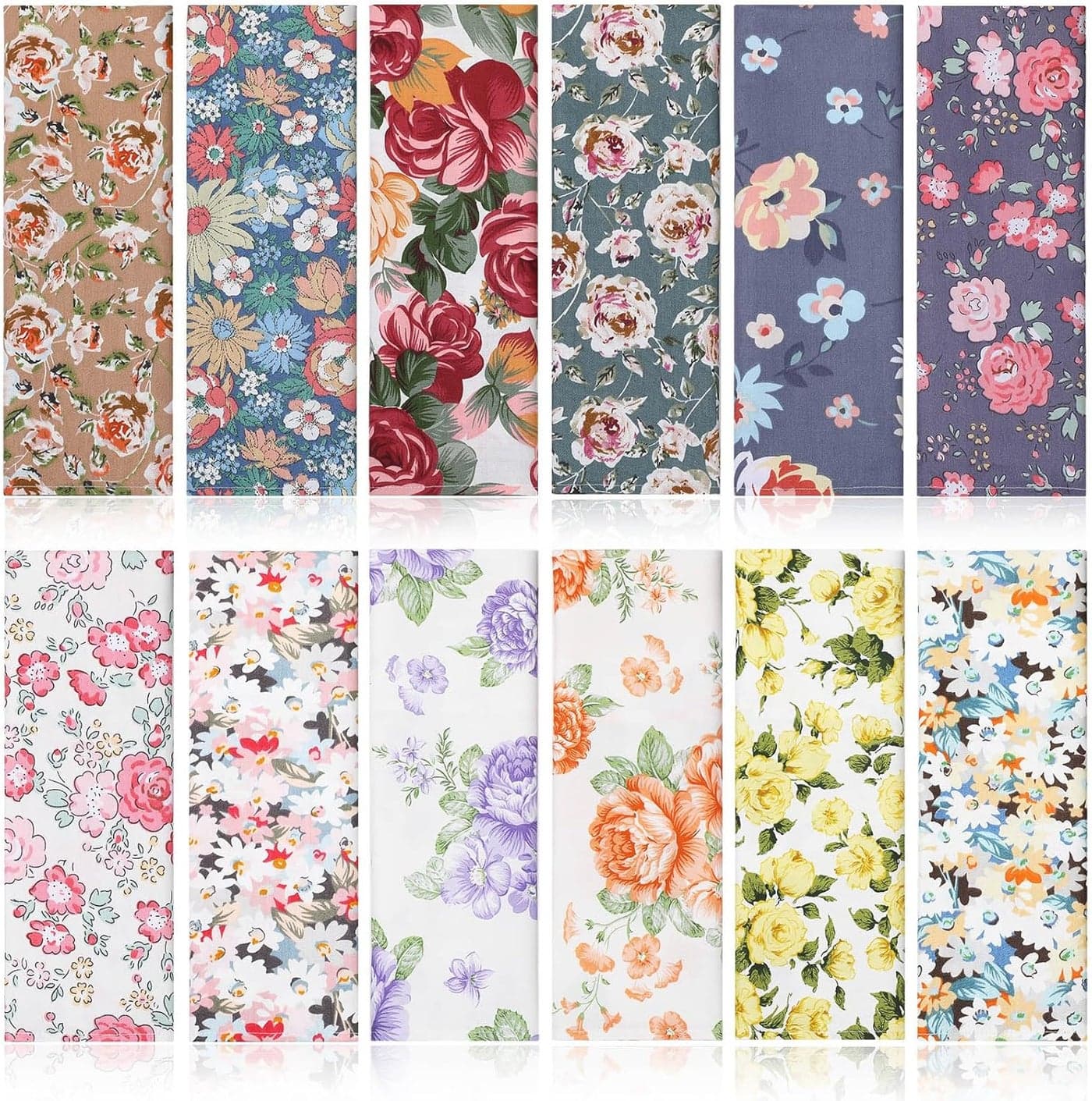 Tudomro 24 Pcs Cotton Cloth Napkins 15 x 15 Inch Floral Dinner Napkins Washable Home Decor for Spring Summer Family Dining Cocktail Parties Wedding Party Dish Plates12 Styles