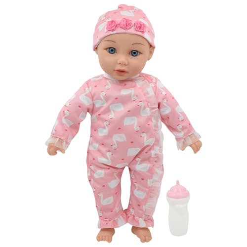 New Adventures Little Darlings 14 Kiss N Tickles Baby Doll Pink White Swan Soft Body Sounds Light Up Cheek Accessories Toddler Kid Age 2