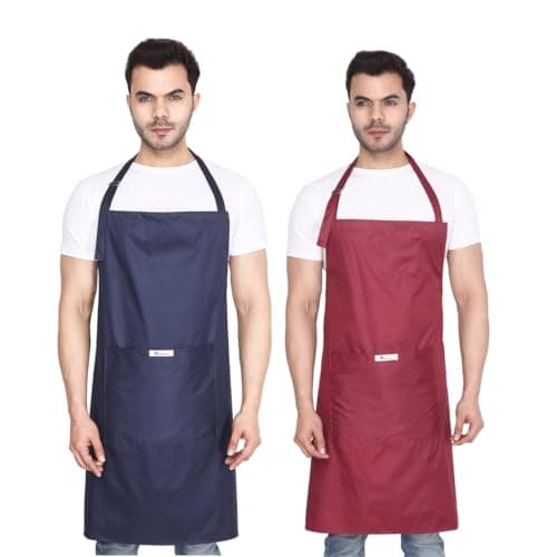 MAKSTILE Waterproof & Dustproof Apron For Dishwashing, Cooking, Dog Grooming, Gardening, Car Wash, Lab, Restaurant & Industrial Use | Unisex| Color-Navy Blue & Maroon | Pack Of 2
