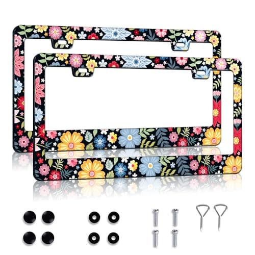 Personalized License Plate Frame Hippie Flower License Plate Frame 2 Pcs Stainless Steel License Plate Cover for Men Women for Car Decoration Size 122 x 63