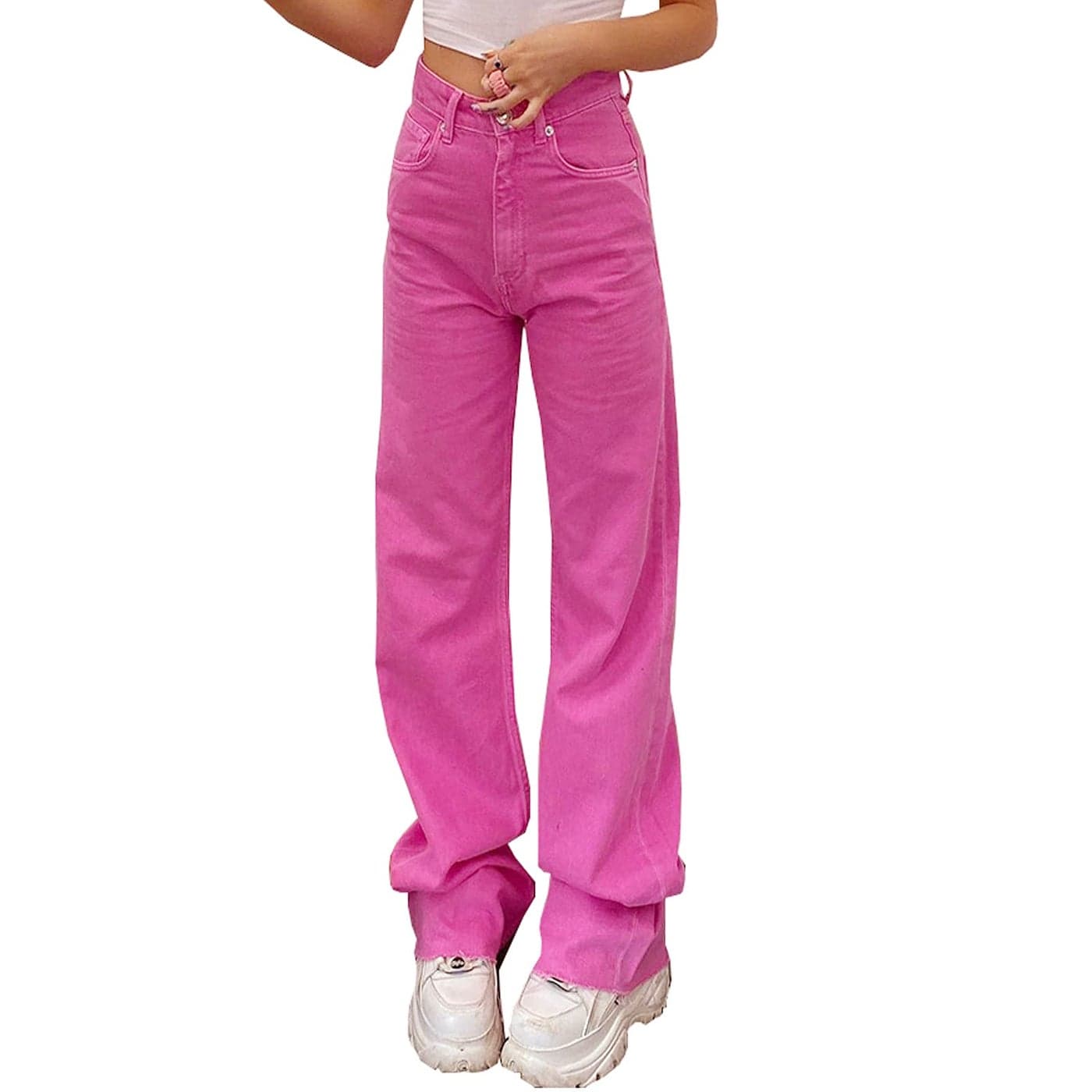 Vintage Jeans for Women Teen Girl High Waisted Relaxed Fit Straight Leg Baggy Boyfriend Jeans Pink