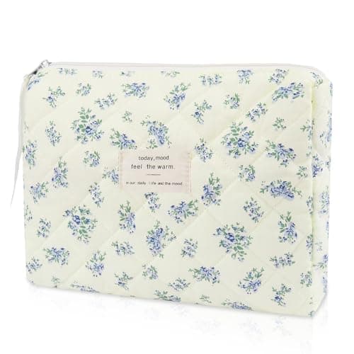 Gosect Floral Makeup Bag Small Cosmetic Bag for Women Girls Cute Cotton Makeup Bag Quilted Makeup Bags Flower Travel Toiletry Organizer BagLSHH