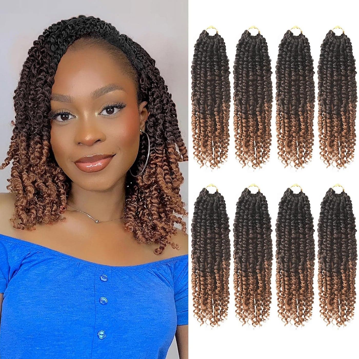 Bileaf Passion Twist Hair 10 Inch Crochet Hair Pre Lopped Crochet Boho Passion Twist Crochet Hair 8 Packs Bohemian Short Crochet Twist Braiding Hair Passion Twists Ombre Color 1B430