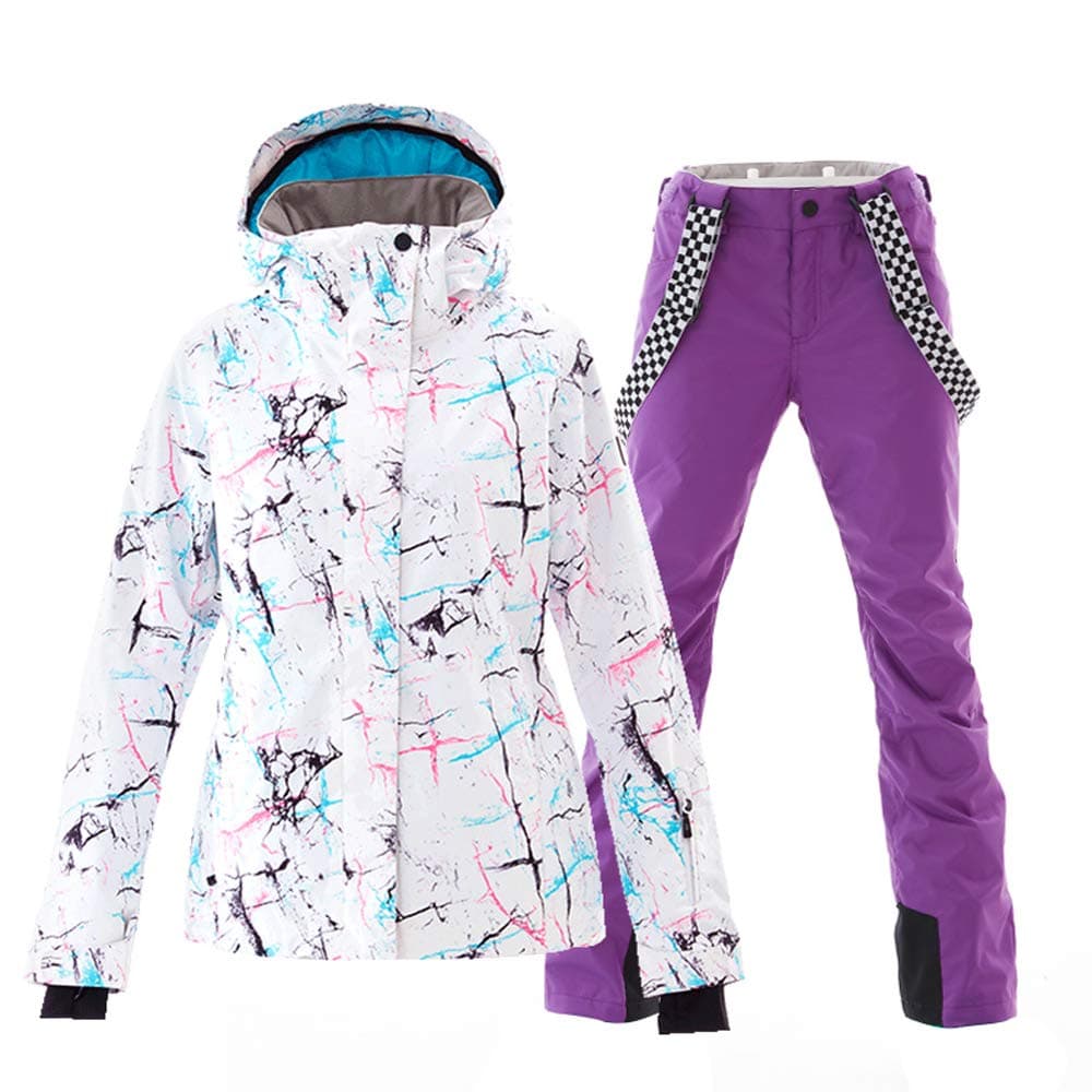 GS SNOWING Womens Ski Jackets and Pants Set Windproof Waterproof Insulated Snowsuit Winter Warm Snowboarding Snow Coat Purple S