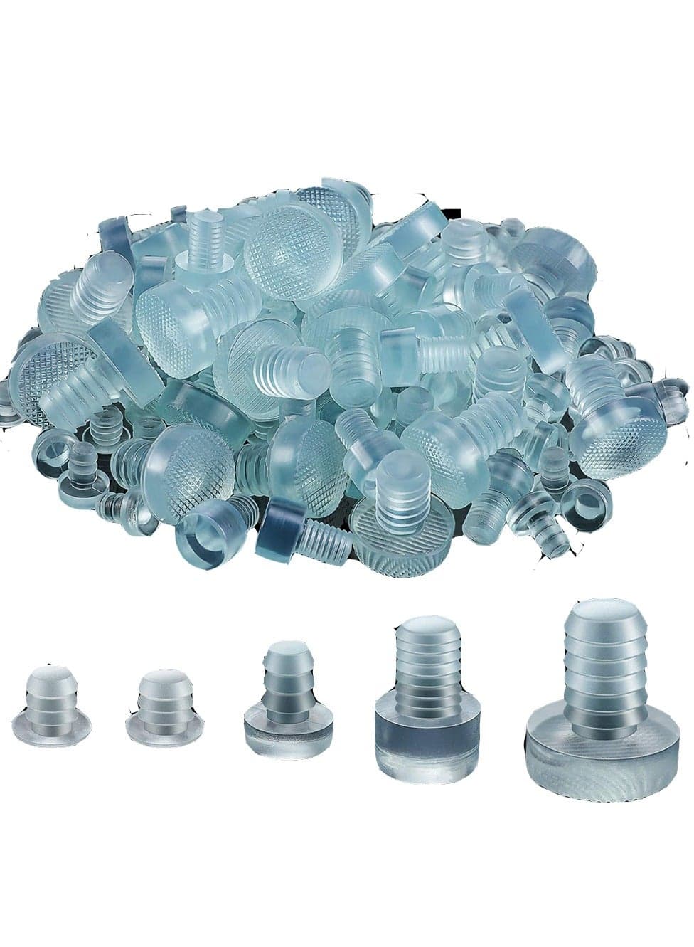 Glass Top Table Bumpers with Stem 5 SIze Silicone Anti Collision Granules Recessed Solid Hole Plug Soft Clear Reduce Noise Anti Slip Pads Non Adhesive for Table Furniture Cabinet 150 Pieces