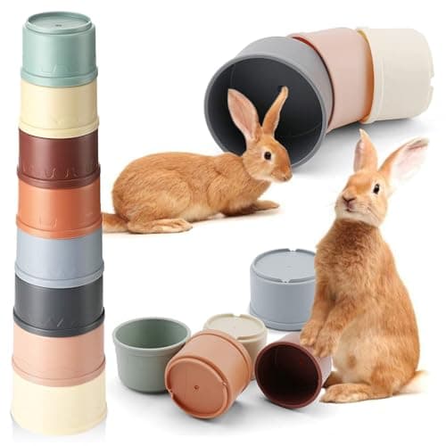 Iffitya 8 Pcs Stacking Cups for Rabbits Colorful Bunny Toys for Rabbits and Small Animals Nesting Rabbit Toys of Different Sizes Bunny Stacking Cups for Hiding Food and Playing