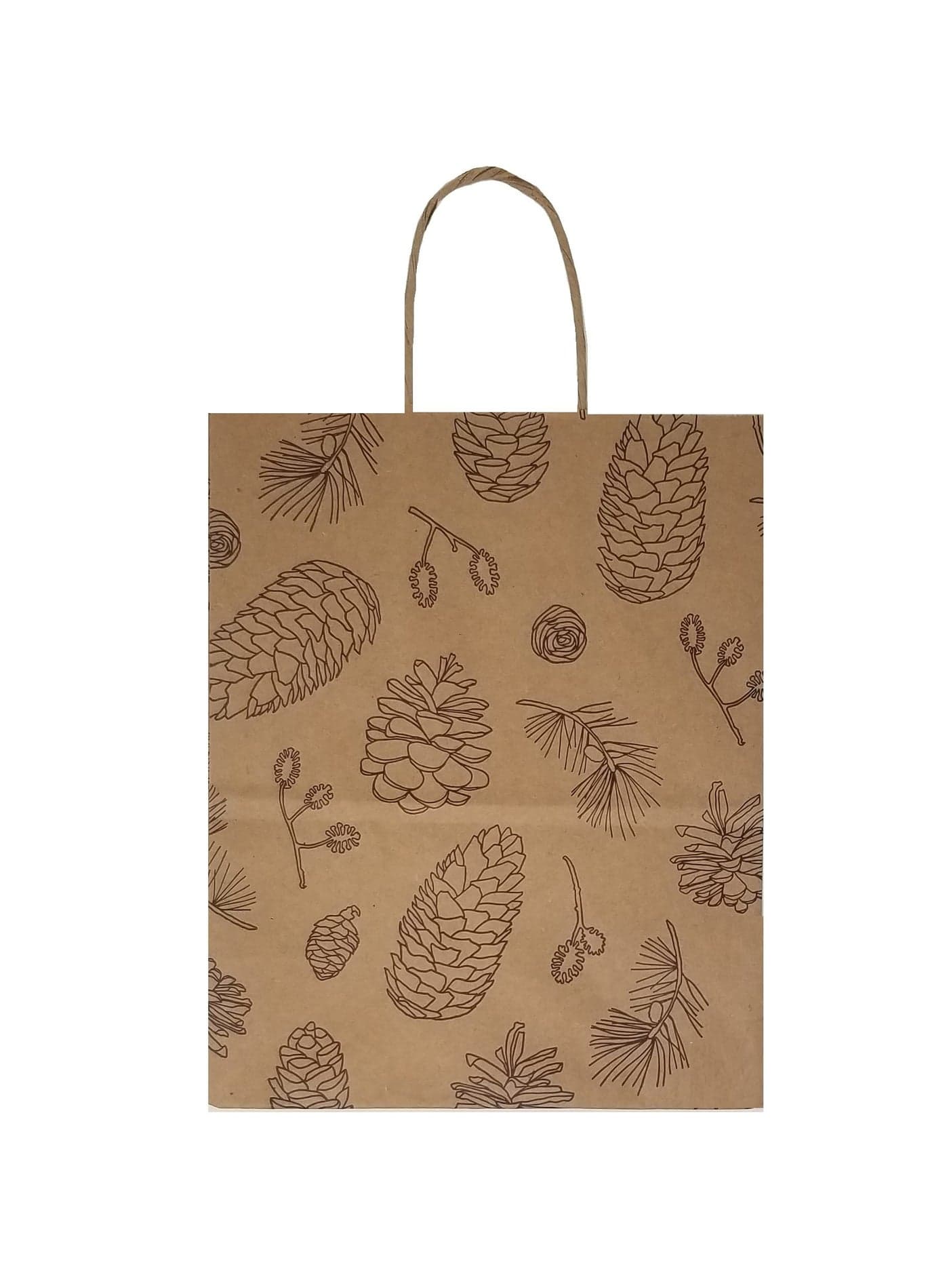 KKraft Holiday Pine Printed Brown Kraft Bags Medium 8 x 1025 x 45 Set of 13 Made in USA with brown Kraft Tags