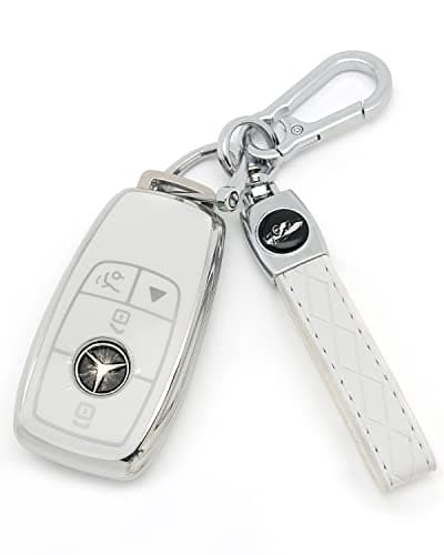 HAOYOUMEI Suitable For Mercedes Benz keys.Advanced soft TPU key Cover is compatible with C E R S G S CLS CLK GLC ML GLE GLS SL SLR McLaren AMG Smart Remote Key (Type B White Key Case + key chain set)