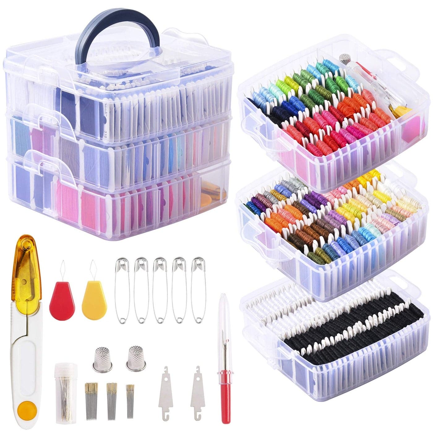 Peirich 201 Pack Embroidery Floss Kit Includes Embroidery Threads 3Tier Organizer Box Embroidery Kits for Friendship Bracelets Cross stitch DIY Floss Craft Gift for Halloween Christmas Mothers Day
