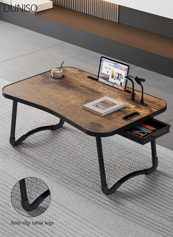 Portable Folding Laptop Desk for Bed,Foldable and Lightweight Table ,Standing Desk ,Extra-Large Bed Desk with Flat Surface, Device Slot, and Cup Holder ,Suitable for Indoor and Outdoor Use, Study, Reading, Dining