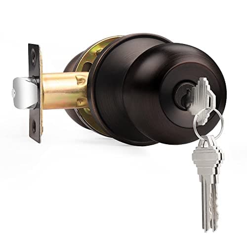 Probrico Door Knob with Lock, 1 Pack Interior Exterior Door Knobs Oil Rubbed Bronze Finish, Entry Entrance Keyed Door Lock with Keys, Round Ball Knobs for Standard Doors