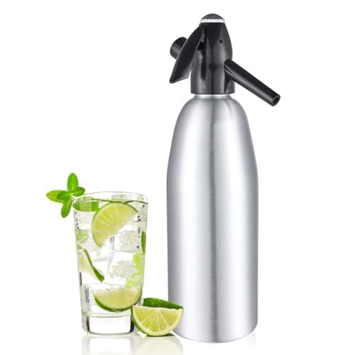 Soda Siphon 1L Soda Maker Sparkling Water Maker Portable Soda Maker Aluminium Carbonated Water Machine for Home Bar Making Cocktails DIY Sparkling Drinks Use 8 gram CO2 Cartridges Not Included