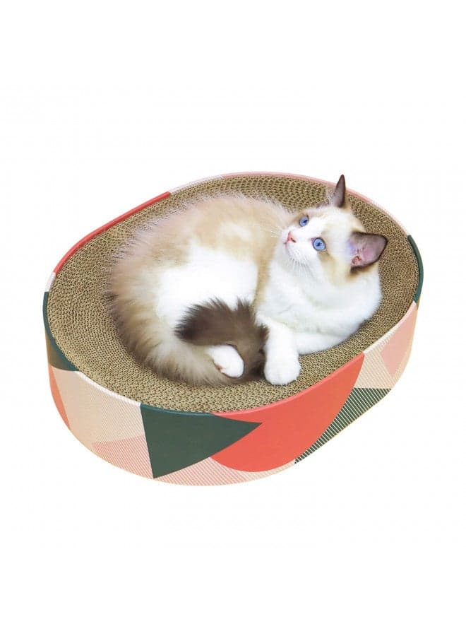 ComSaf Cat Scratcher Cardboard Bed Lounge Couch for Indoor Cats Oval Shape 17"x13", Kitty Cat Scratching Pad Recycle Corrugate Scratcher Long Lasting Furniture