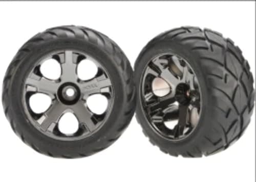 Traxxas 3777A Anaconda Tires PreGlued on AllStar BlackChrome Wheels nitro front pair