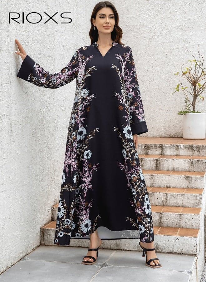 Women's Muslim Dress, Classic Muslim Abayas Dress, Ironing Printed Long Dress for Women, Comfy Islamic Robe Ladies Maxi Clothes, Elegant Evening Dress Arab Formal Dresses, Lady's Flowy Dress for Daily/ Party/ Shopping/ Festival, Black Women's Dresses