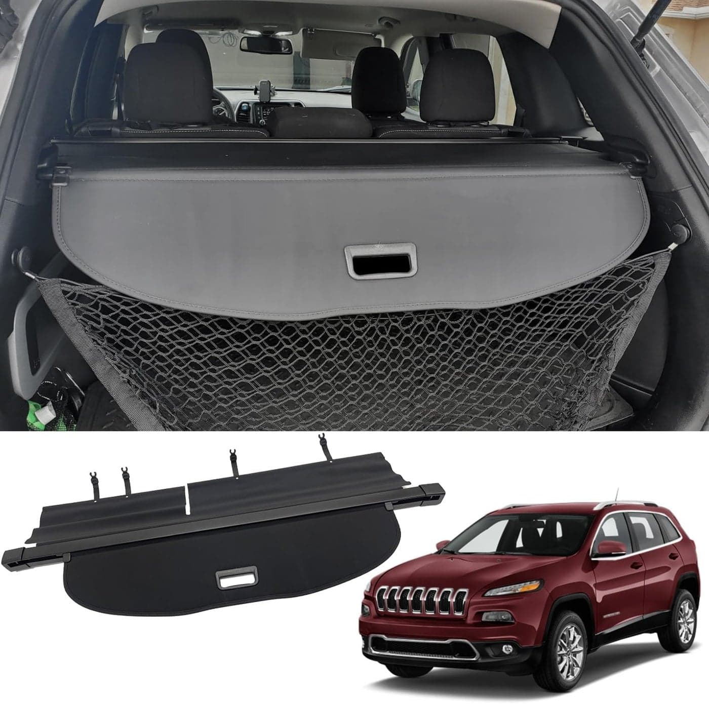 VESUL Retractable Cargo Cover for Jeep Cherokee 2014-2018 - Black Privacy Shade with Extra Canvas Cover