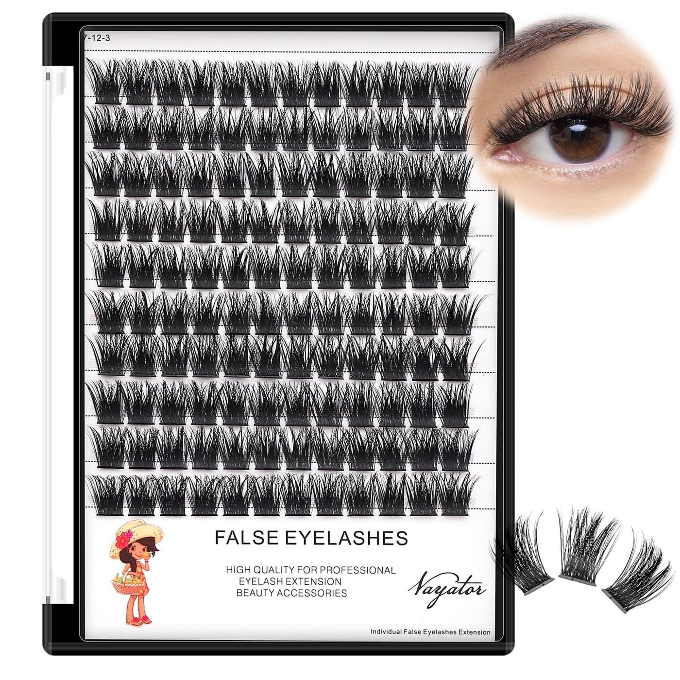 Vayator False Eyelash, Wide Cluster D Curl Individual Eyelashes Extension, 120pcs Per Pack, Various Lengths, Soft, Comfortable, Cruelty Free, Synthetic
