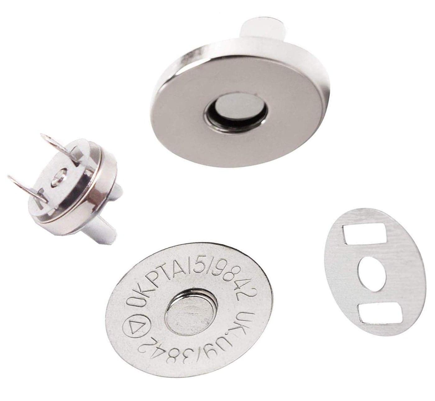 DIY Crafts 20 Pcs, Silver D, Pack Magnetic Clasps, Snaps, Fasteners, Button Replacement Kit, Perfect for Purse, Bag, Clothes, Leather, Silver, Diameter Purse Dres(20 Pcs, Silver D)