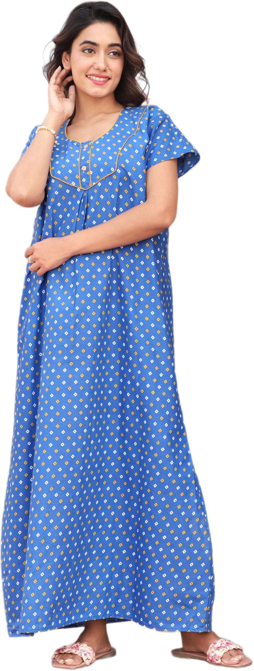 G4Girl Women’s Cotton Jaipuri Nighty Gown – Blue