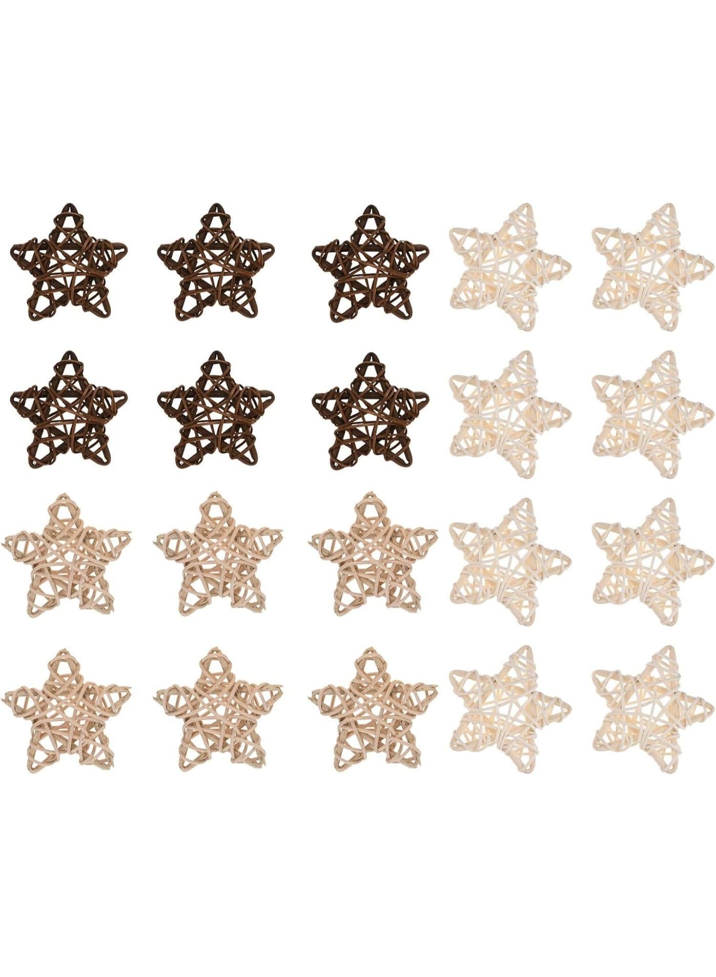 20 Pieces Natural Rattan Stars, 2.4 Inch Star Shaped Wicker Rattan Decorative Balls 3 Colors Hanging Balls Ornaments DIY Craft Vase Filler for Christmas, Birthday, Wedding