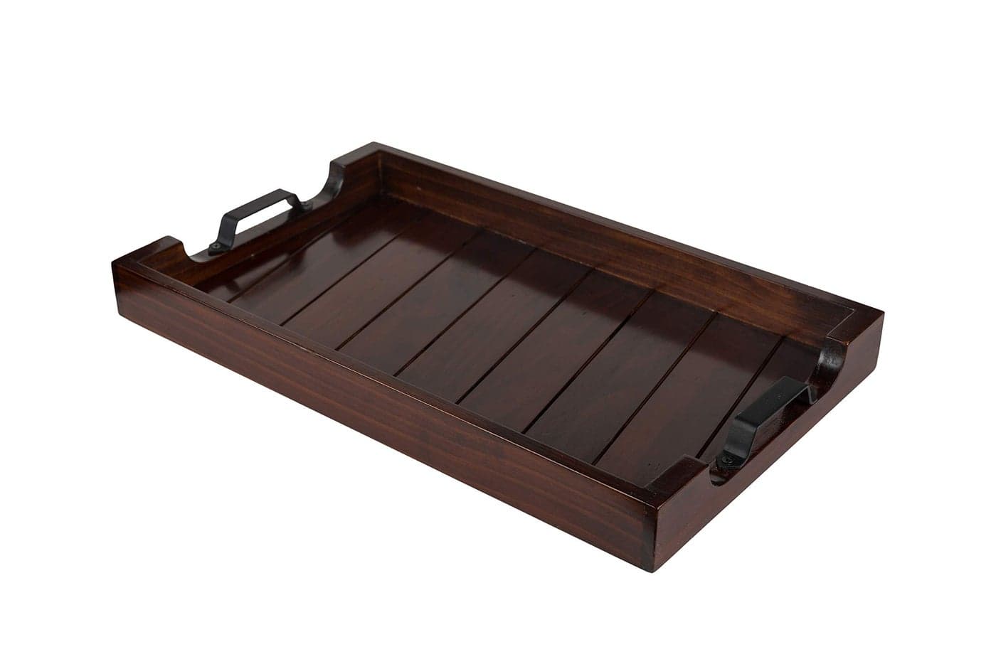 Bamboo Land- Large Wooden Serving Tray with Handle, 20” X 12’’, Dark Brown, Wooden Tray with Handles, Serving Tray with Handles