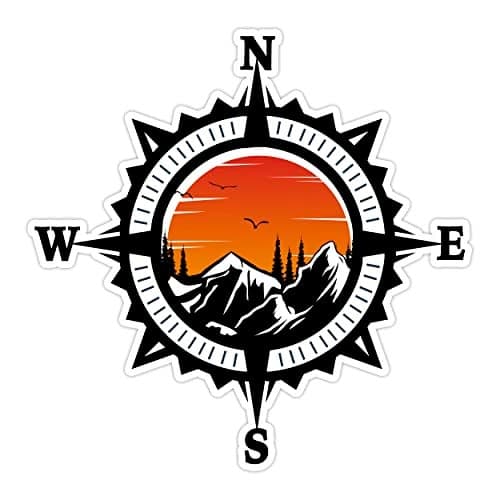 Compass Trees Mountain Sunset Sticker for Car Vinyl Decal Truck Window Bumper Motorcycle Stickers 2 x 2